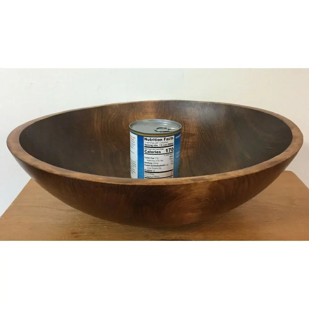 Set 4 Vtg Mid Century Hardwood International Paper Stamped Wooden Salad Bowl Set